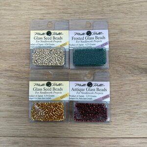 Mill Hill VTG Needlework Glass Beads LOT of 4 Gold Red Green Frosted Antique NEW